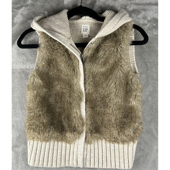 GAP Other - BABY GAP Faux Fur Sweater Vest Coat‎ Hooded Size 3T Tan and Brown Zipper Closure